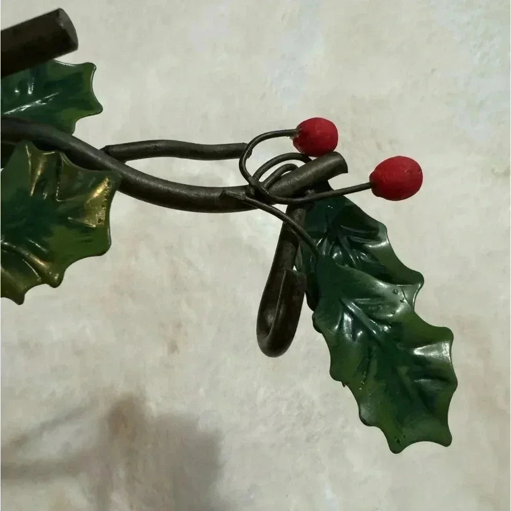 Vintage Holly & Ivy Christmas Mistletoe Candle Holder Iron Metal Decoration - Picture 10 of 13